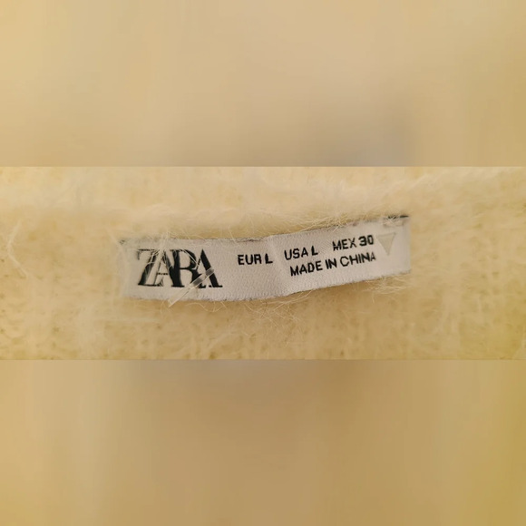 Zara Crop Top Fluffy Pullover‎ White Ivory, Size L - Picture 5 of 6